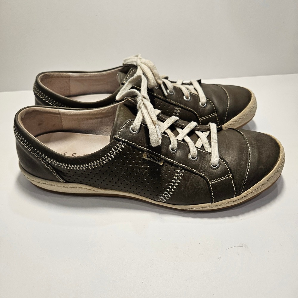 Josef Seibel Womens Caspian Leather Sneakers Olive Gray EU 39 Comfort Shoes 8.5 - Picture 3 of 10